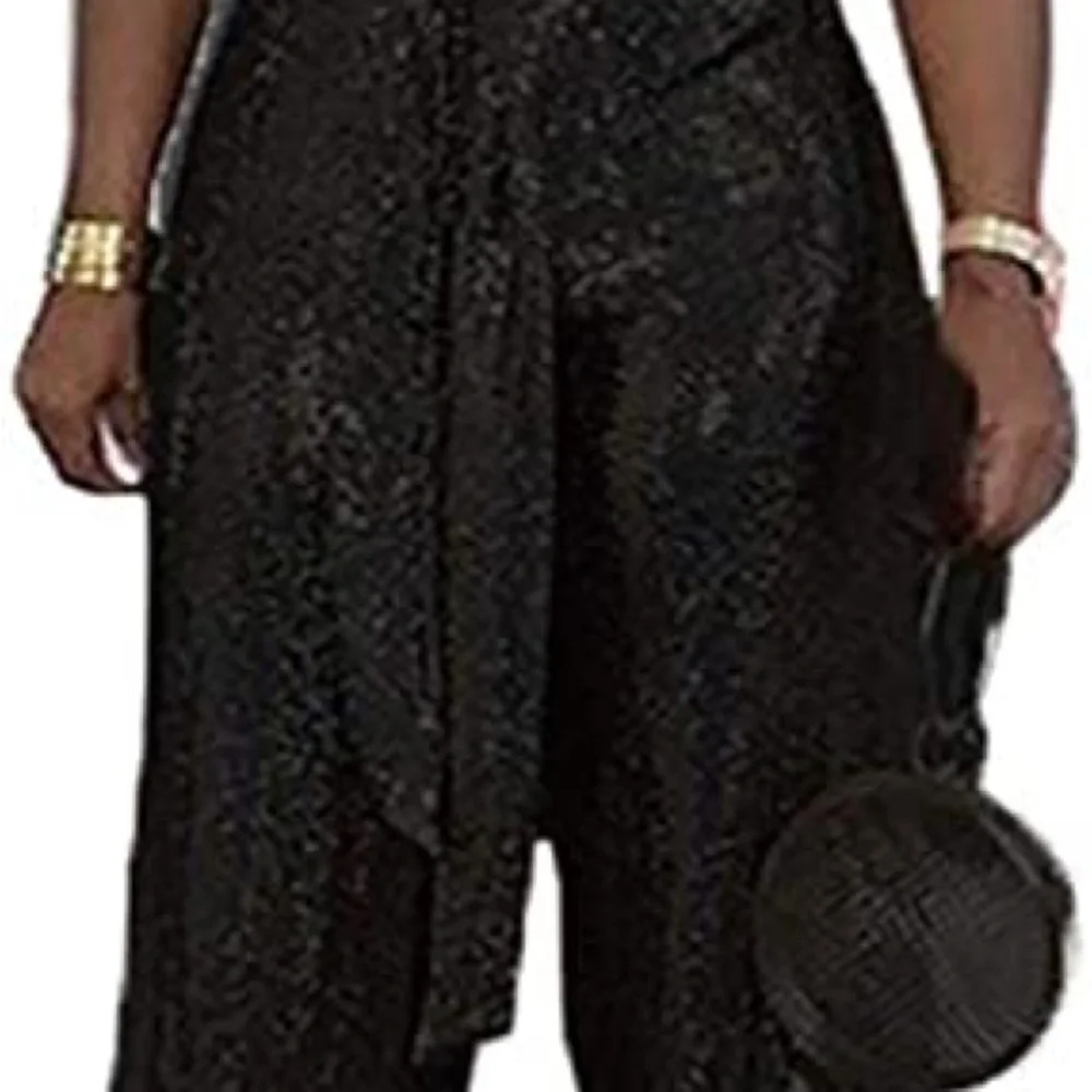 Women’s off shoulder sparkly jumpsuit with high waist and wide leg. - Picture 3 of 5